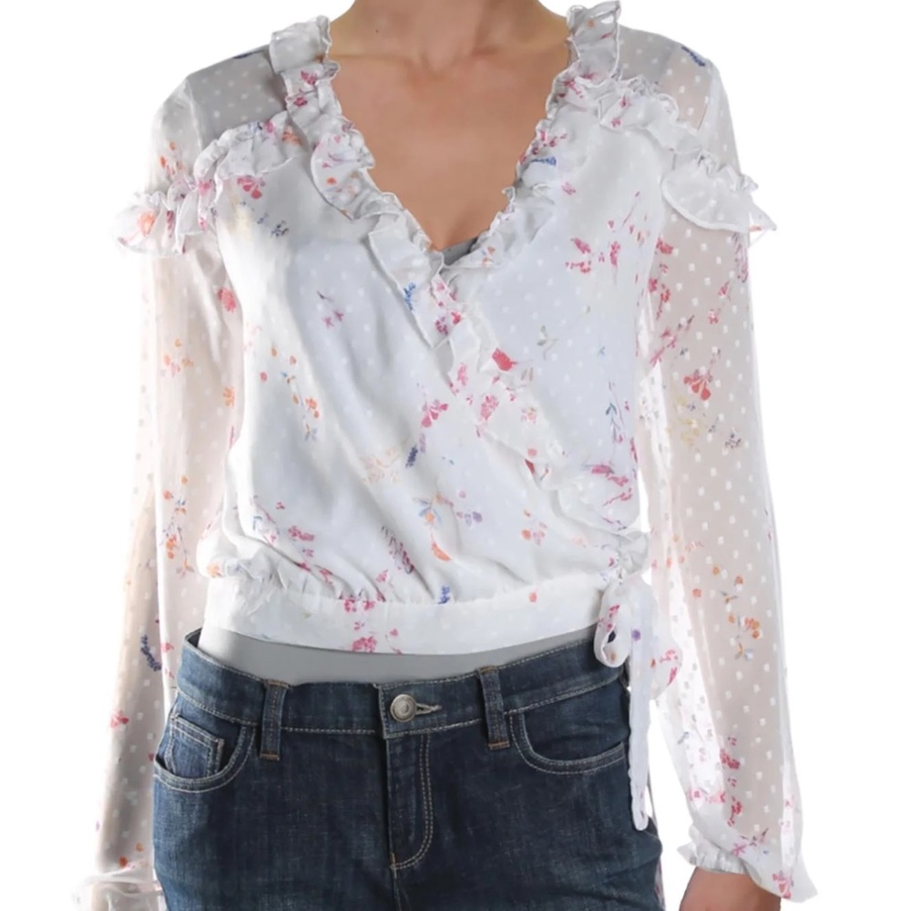 AQUA Floral Clip Dot Wrap Top Size XS 💐